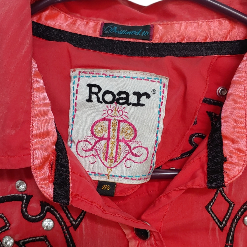 ROAR Western Button Down Shirt Embellished Distressed Coral Women's Med - Picture 5 of 12